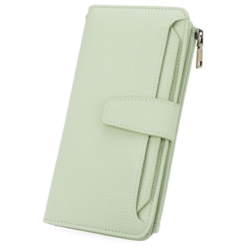 GAEKEAO Women Wallet RFID Blocking Leather Bifold Compact Card Holder Ladies Travel Wallet Purse, Large Capacity Wristlet - color: Z-green