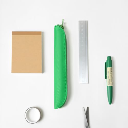 Slim Pencil Case Skinny Pen Case Pen Pouch (Oxford Grass Green) | Silver zipper; tough wipe-clean Oxford fabric; holds gel writers and a stylus; fits binders planners and backpacks - color: Grass Green