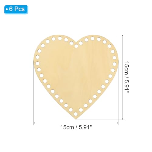 PATIKIL 6" x 6" Crochet Basket Bottom, 6Pcs Heart Shape Blank Crochet Knitting Wooden Base for DIY Craft Weaving Basket Making Supplies Home Decoration - size: 6" x 6"