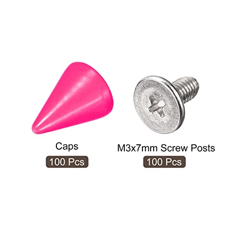 uxcell 100 Sets Cone Spikes Studs, 7x10mm Studs and Spike Metal Screw Back Rivet for Clothing Belts Bags Shoes DIY Leathercraft, Rose Red - color: Rose Red