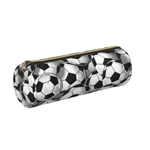 OSAM SPACE Leather Pencil Case Round Pencil Bag Football Skin Pen Organizer Holder Portable Zipper Pouch Cute School Supplies for Girls Boys Study Office - color: Football Skin
