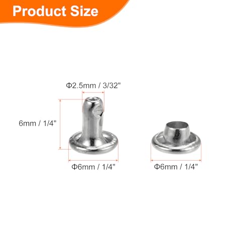 HARFINGTON 100 Sets Double Cap Leather Rivets, 6x6mm Round Cap Tubular Metal Studs Leather Crafting Rivets for Fabric Belt Pet Collar Boot Bag Repair and Decoration, Silver - color: Silver, size: 6x6mm