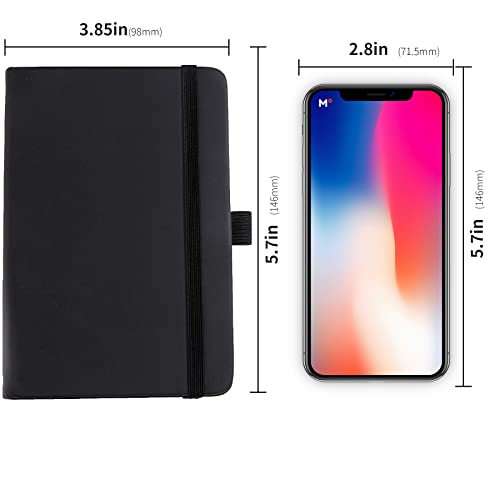 2Pack Pocket Notebook Small Notebook Journal Notebook 4 inches x 5.7 inches 200 Pages Leather Cover With Pen Holder Page Marker Ribbons(Black) - color: Black