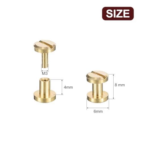 uxcell 30Pack Brass Chicago Screws, 4x6mm Flat Head Screw Back Binding Post Nail Stud Rivets Fastener for DIY Leather Craft Belt Strap - size: 4x6mm