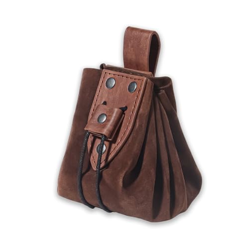 Medieval Faux Leather Drawstring Pouch Vintage Rivets Belt Pouch Coin Purse Dice Bag For LARP Ren Faire (Brown B) - color: Brown B