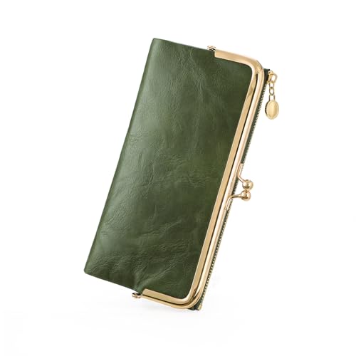 GOIACII Womens Wallet Kiss Lock Bifold Leather Wallets for Women Green - color: A01 Green