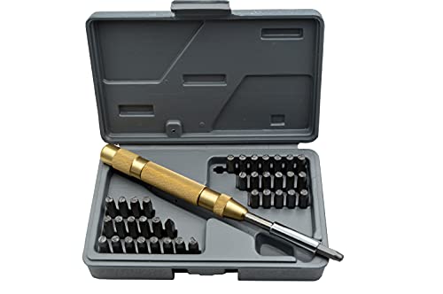 WKSTOOL 27pc Steel Stamp 5/64 2mm Heavy Duty Uppercase Letter Number Symbols with Spring Punches Hand Stamping Character Code Alphabet Marking Set for Mold Metal Jewelry Crypto Plate Leather - size: 2mm Number&Letter Holder set