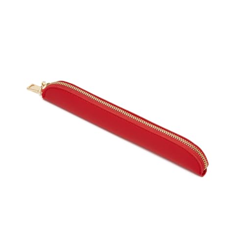 Slim Pencil Case Skinny Pen Case Pen Pouch (FL Bright Red) | Smooth gold zipper; wipe-clean faux leather; fits a few gel writers and a stylus; slips into planners backpacks and totes - color: Bright Red