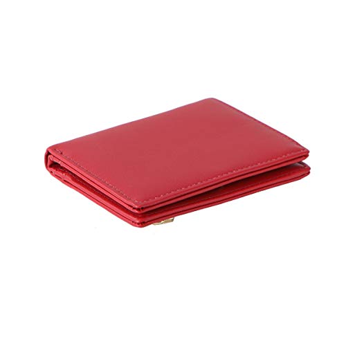 Women Wallets Small Bifold Leather Pocket Wallet Ladies Mini Short Purse - color: Dark Red