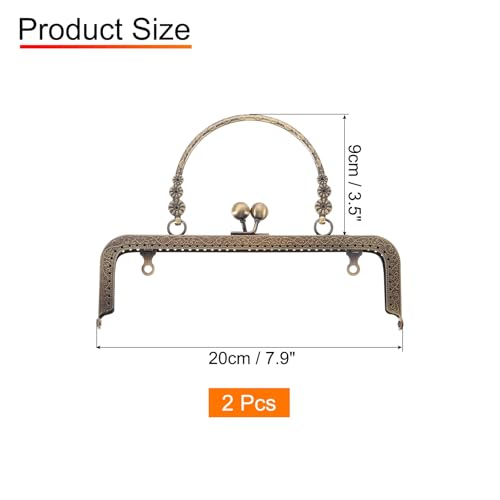 uxcell 2 Pcs Metal Purse Frame, 20cm/7.9" Retro Rectangle Kiss Lock Clasp Frame Embossed for Purse Making, Handled Bag, Coin Bag Clutch Bag, Frame Hardware Replacements (Bronze) - color: Bronze, size: 7.9"