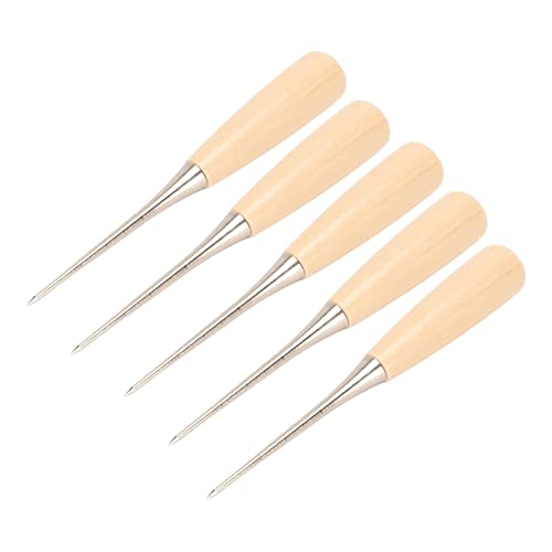 Wooden Handle Awl, Stainless Steel Hole Punch Tool, Comfortable DIY Sewing Drillable Craft, with Case Guard for Leather Canvas Shoes