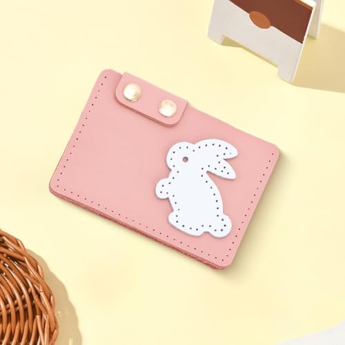 Rabbit Credit Card Bag Sewing Set DIY Genuine Leather Purse Making Kit Handmade Small Purse Crochet Knitting Supplies for Women DIY Birthday Bridal Wedding Gift(Pink) - color: Pink