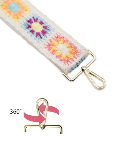 Embroidered Purse Straps Replacement Crossbody Wide Adjustable Bag Straps | Thick Purse Strap for Crossbody Bags,Extra Long Strap,Cross Body Straps for Handbags,Bag Straps for Tote Bags,Shoulder Straps - color: White Flower 1