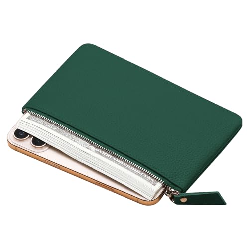 Genuine Leather Zipper Purse, Travel Makeup Bag With Zipper for Men Women Coin Bag Lipstick Cosmetic Accessories Organizer, Travel Kit Storage Pouch (Green) - color: Green