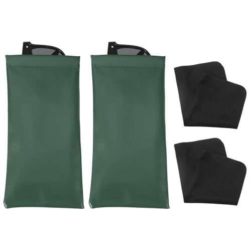 PATIKIL Squeeze Top Sunglass Pouch PU Leather Soft Eyeglass Pouch Portable with Eyeglass Cloth - color: Army Green