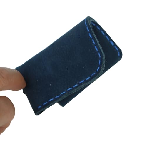 Handmade ultra-thin soft cowhide abrasive leather card set wallet front pocket card case - color: Dark blue