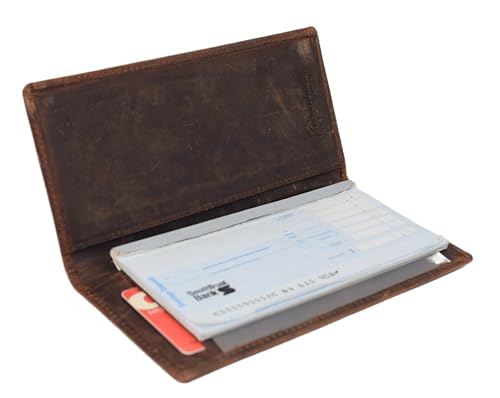 Genuine Leather Checkbook Cover For Men & Women Checkbook Holder Wallet RFID Blocking USA Series (USA Flag Brown) - color: USA Flag Brown