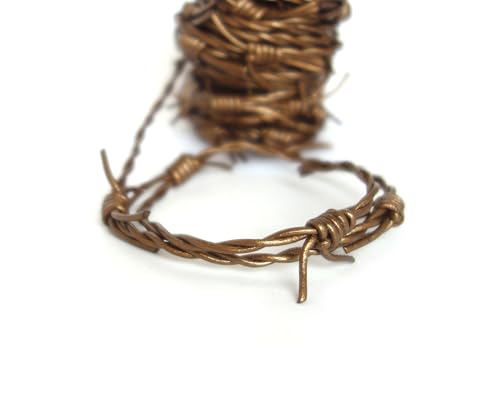 Barbwire Leather Cords 1.5mm Barbwire Cords Leather Twisted 5 Meters = 5.46 Yards Genuine Round Leather Cord Necklace Bracelets (Metallic Bronze) - color: Metallic Bronze