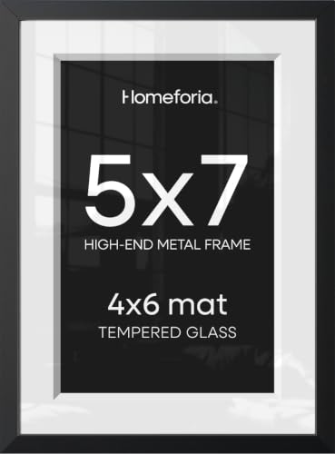 Homeforia 5x7 Black Picture Frame, High-End Metal, 4x6 Mat, Glass | High End Aluminum, Tempered Glass, Acid-Free 4x6 Removable Mat, 5x7 in Edge-to-Edge Display 7x5, Wall Kit, Set Of 1 - color: Carbon Black, size: 5x7