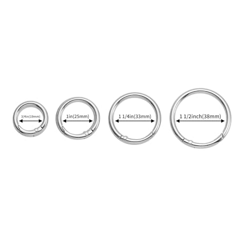 12Pcs Metal Spring O Rings Clip Keychain, Round Carabiner Clips Keyrings Snap Hook Buckle for Bags,Purses - size: Silver-1 1/2