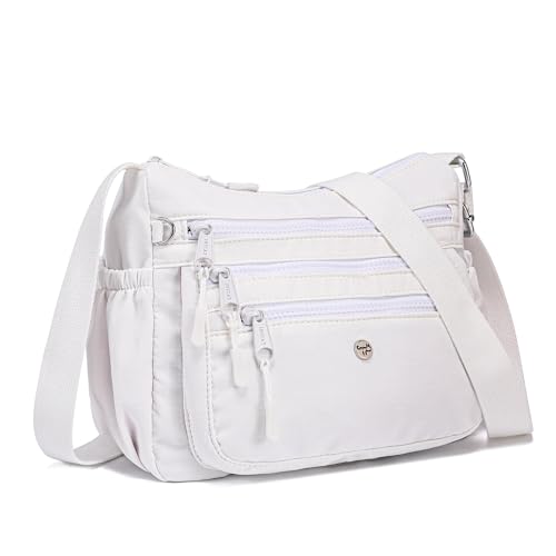 AOCINA Nylon Crossbody Bags for Women Multi Pocket Cross Body Purses - color: White, size: Small