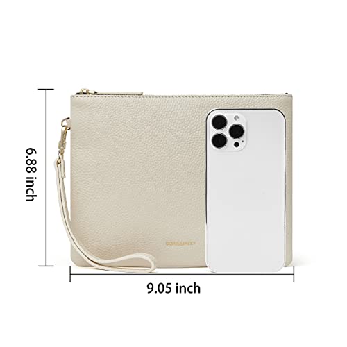 DORIS&JACKY Women Leather Clutch Purse and Phone Wallet with Wristlet Strap - color: Off-white