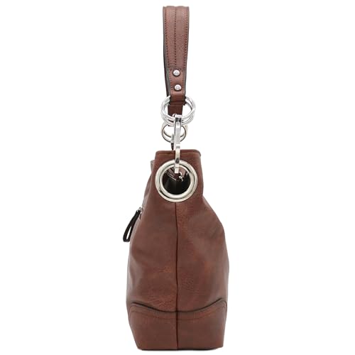 Hobo Shoulder Bag with Big Snap Hook Hardware - color: Brown