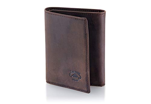 Stealth Mode Leather Trifold RFID Wallet For Men With Flip Out ID Holder - color: Crazy Horse Brown