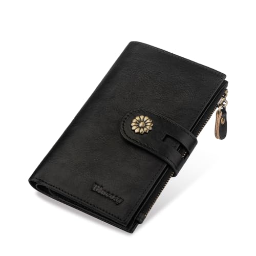 Full Real Leather Trifold Wallet for Women With RFID Blocking - color: a5-black