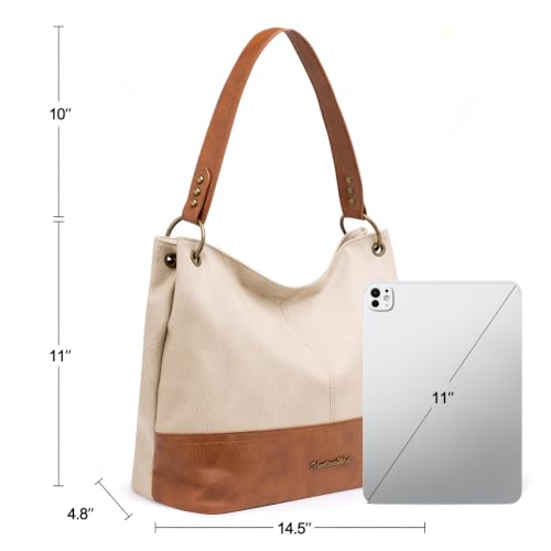 Purses for Women Hobo Bags Slouchy Shoulder Bag Tote Handbags | Stylish for Everyday Use, Zip-top Closure, Back Anti-theft Pocket, 3 Inner Pockets, Comfortable Wide Strap for Dating Errands - color: A-light Cream