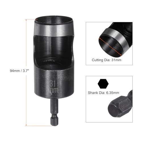 HARFINGTON Leather Hollow Punch 1/4 Hex Shank for Drills, 31mm Dia Rotary Hole Punch for Thick Fabrics Leathercraft Working