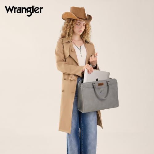 Wrangler Laptop Tote Bag for Women Fits 15.6 In Laptop for Travel and Work | Multi-compartment Organizer, Detachable Adjustable Shoulder Strap, Scratch-resistant Waterproof，Metal Feet on the Base - color: Gray