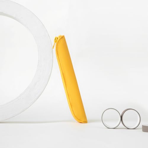 Slim Pencil Case Skinny Pen Case Pen Pouch (Oxford Yellow) | Silver zipper; tough wipe-clean Oxford fabric; holds gel writers and a stylus; fits binders planners and backpacks - color: Yellow