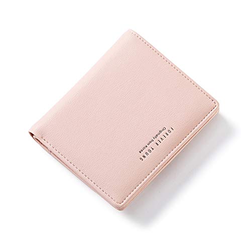 Women Wallets Small Bifold Leather Pocket Wallet Ladies Mini Short Purse - color: Pink