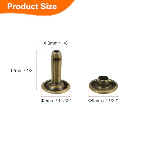 HARFINGTON 100 Sets Double Cap Leather Rivets, 9x12mm Round Cap Tubular Metal Studs Leather Crafting Rivets for Fabric Belt Pet Collar Boot Bag Repair and Decoration, Bronze - color: Bronze, size: 9x12mm