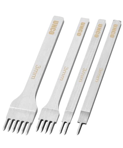 UNCO- Leather Stitching Punch, 4 Pack, 3mm, 1/2/4/6 Prong, Leather Hole Punch Tool, Stitching Chisel - size: 3 mm