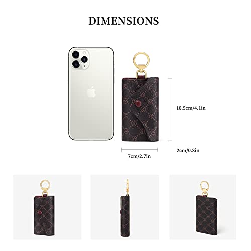 GOLF SUPAGS Women PVC Leather Car Key Chain Card Holder Wallet Pouch 6 Hook Snap Closure keys Money Organizer Case | Card Holder - color: Brown×Wine