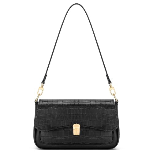 KKXIU Small Shoulder Bag for Women Cute Hobo Handbags Mini Clutch Purses | Classic Trendy Retro Underarm Crossbody Bag with Detachable Straps, Zipper Closure - color: S-black