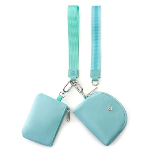 Mini Dual Pouch Wristlet Wallet for Women – Zip Around wristlet Keychain Wallet with 2 Wristlets, Ideal for Dog Walking, Coffee Runs & Lunch Break Essentials (Mint) - color: Mint
