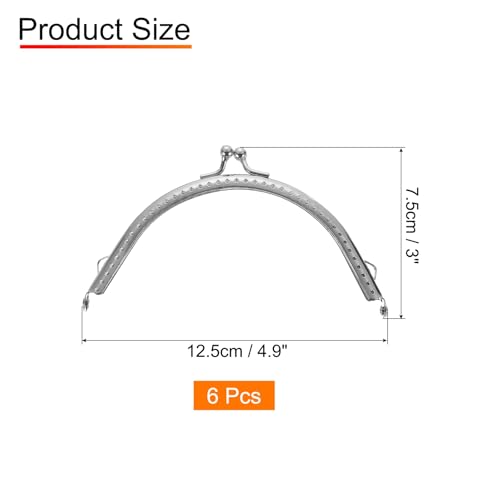 uxcell 6 Pcs Metal Purse Frame, 12.5cm/4.9" Vintage Arch Kiss Lock Clasp Frame Embossed for Purse Making, Handled Bag, Coin Bag Clutch Bag, Frame Hardware Replacements (Silver) - size: 4.9"