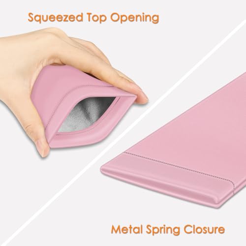 FINTIE Soft Eyeglasses Case with Cleaning Cloth, Squeeze Top Glasses Pouch | Sunglasses Eyewear Bag, Vegan Leather, For Reading /Prescription Glasses Storage, For Women Daily Carry - color: Candy Pink‌