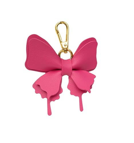Women's Leather Bow Keychain, Stylish Multi-Color Bag Charm with Lobster Clasp, Cute Purse/Key Accessory - color: Hotpink