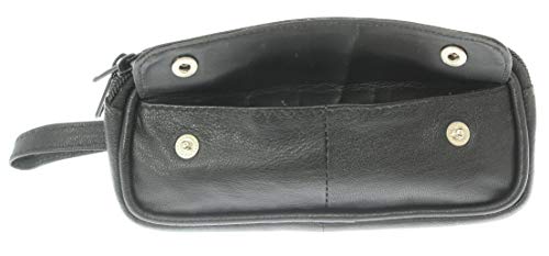 Soft Black Goat Leather Double Spectacle Glasses Case with Belt Loops/Key Ring Loop