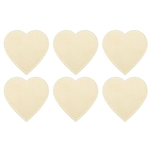 PATIKIL 10" x 10" Crochet Basket Bottom, 6Pcs Heart Shape Blank Crochet Knitting Wooden Base for DIY Craft Weaving Basket Making Supplies Home Decoration - size: 10" x 10"