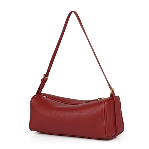 DONNAIN Premium Full Grained Leather Crossbody Purses and Barrel Bag - color: Red