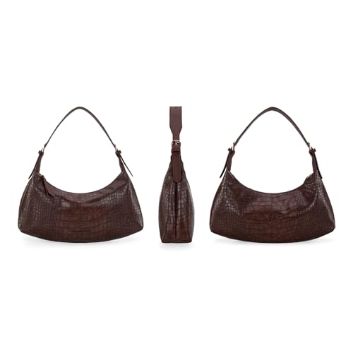 Montana West MEDIUM Shoulder Purses for Women Crescent Hobo Bags Trendy Purses - color: Crocodile Coffee