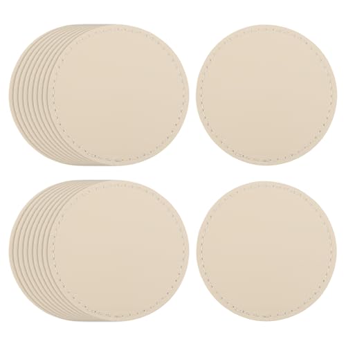 uxcell 20 Pcs Leather Patches for Hats, Round Leather Hat Patches with Adhesive, Rustic Faux Iron on Blank Patch for Laser Engraving Fabric Repair Sew Crafts, Beige - color: Beige