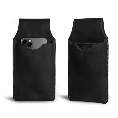 Hide & Drink, Waist Phone Holder Pouch, Accessory Bag, Soft Case for Work & Outdoors Essentials, Full Grain Leather Handmade - color: Charcoal Black