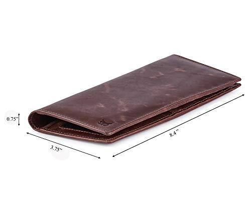 Long Wallet for Men Women Leather Slim Bifold RFID Blocking Card Holder | Real Top Grain Leather, Stylish 18 Credit Card Slots, 2 ID Windows, 2 Currency Sleeves, Gift Box, (Coffee, Wax Pull Up) - color: Coffee Wax Pull Up