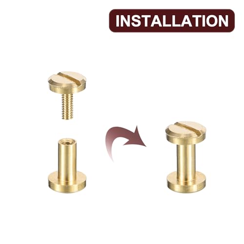 uxcell 30Pack Brass Chicago Screws, 6x6mm Flat Head Screw Back Binding Post Nail Stud Rivets Fastener for DIY Leather Craft Belt Strap - size: 6x6mm